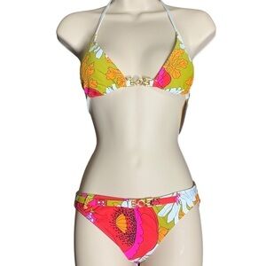 Trina Turk floral bikini set with belted bikini bottoms size x small NWT